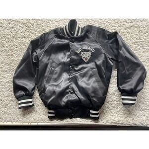 Vintage Casa Bay Black Satin Snap Front Jacket 'GO BEARS' Child's XS Made USA